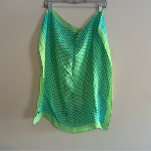 100% silk Green and Blue Geometric Scarf